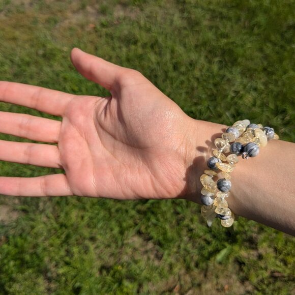 Yellow Citrine Silver Crazy Lace Agate Stone Bracelet - Picture 11 of 11